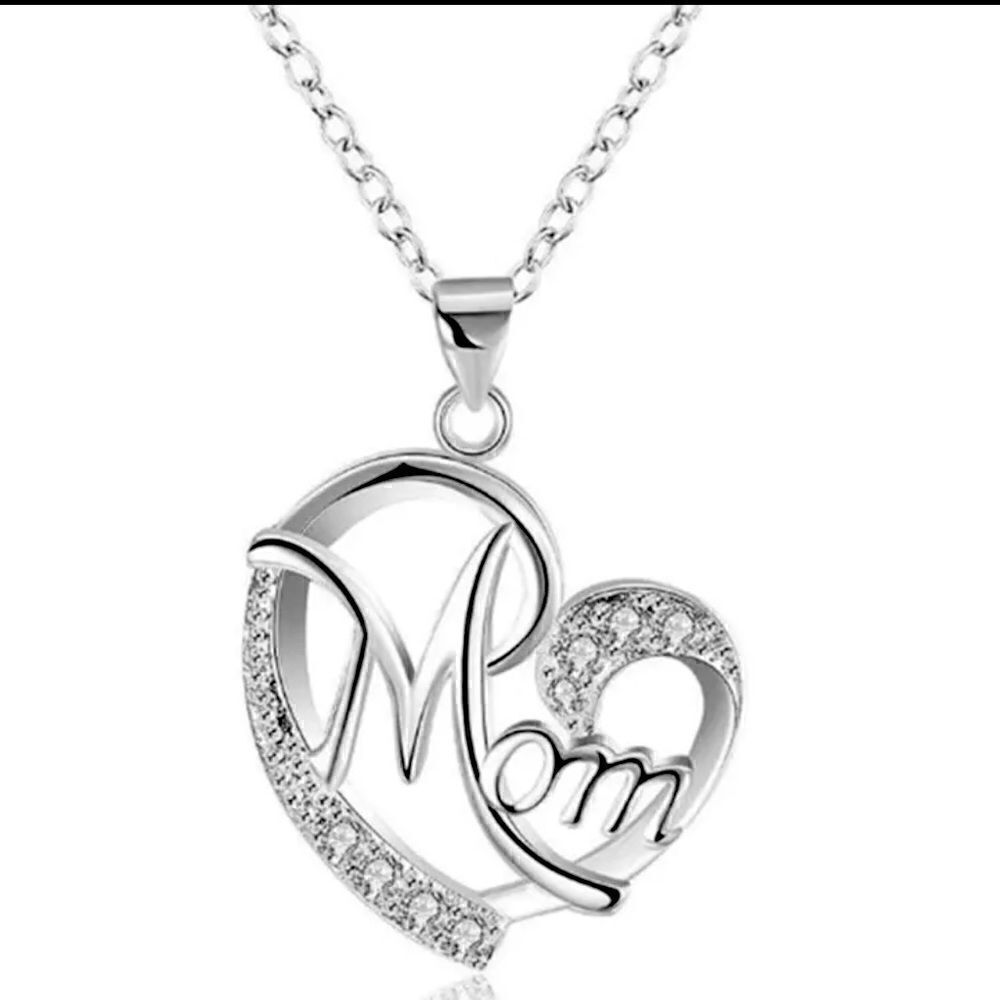 ❣️Silver Mom Crystal Heart Pendant Fashion Necklace